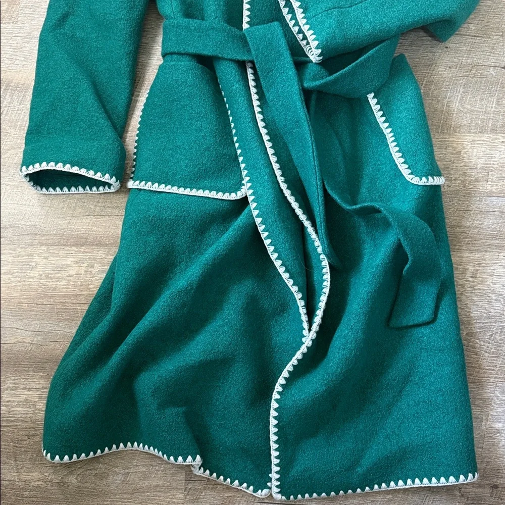 NWT Boden Blanket Stitch Wrap Coat In Alpine Green Size Medium - Picture 2 of 8